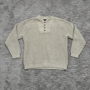 Eddie Bauer Sweater Mens XL Oatmeal Henley Mock Neck 100% Cotton Knit Hong Kong